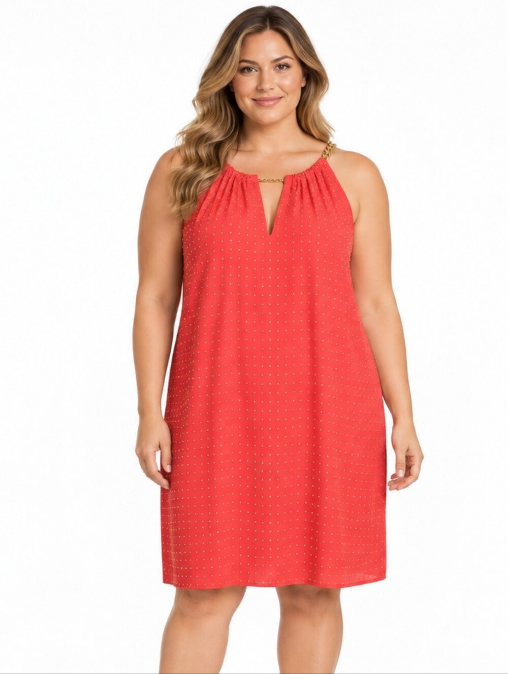 Michael Kors Coral Gold Studded Chain-Neck Shift Dress XL
